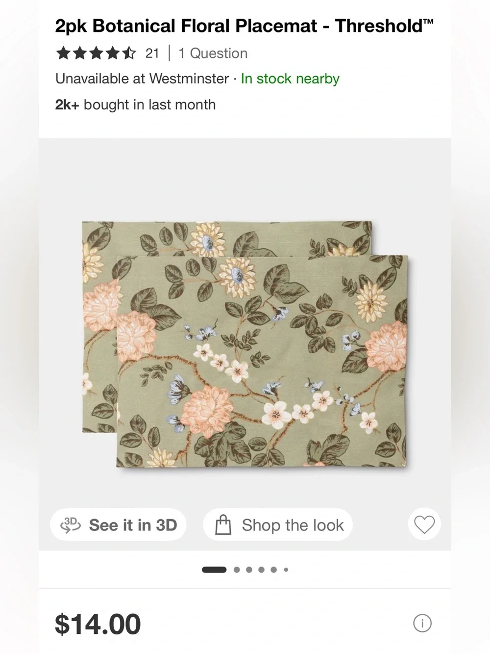 Threshold Sage Green Floral Cotton Placemats